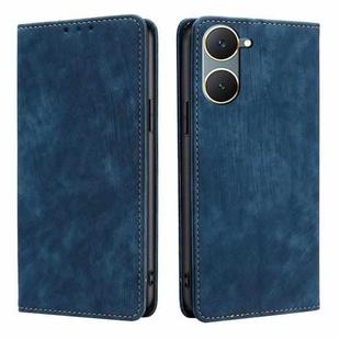 For vivo Y03 4G RFID Anti-theft Brush Magnetic Leather Phone Case(Blue)