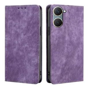 For vivo Y03 4G RFID Anti-theft Brush Magnetic Leather Phone Case(Purple)