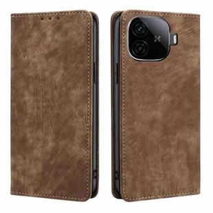 For vivo iQOO Z9 Turbo RFID Anti-theft Brush Magnetic Leather Phone Case(Brown)