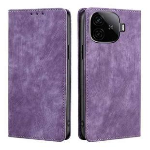 For vivo iQOO Z9 Turbo RFID Anti-theft Brush Magnetic Leather Phone Case(Purple)