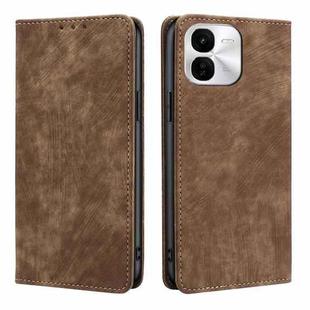 For vivo iQOO Z9x 5G RFID Anti-theft Brush Magnetic Leather Phone Case(Brown)