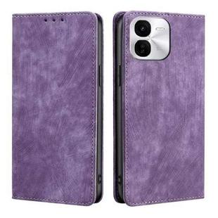 For vivo iQOO Z9x 5G RFID Anti-theft Brush Magnetic Leather Phone Case(Purple)