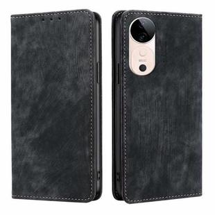 For vivo S19 RFID Anti-theft Brush Magnetic Leather Phone Case(Black)