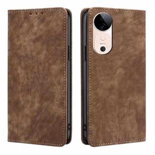 For vivo S19 RFID Anti-theft Brush Magnetic Leather Phone Case(Brown)