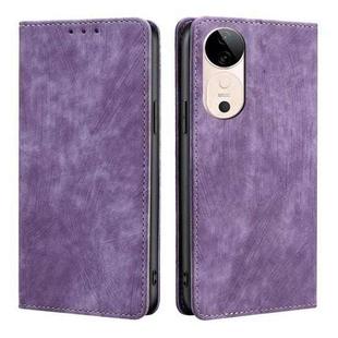 For vivo S19 RFID Anti-theft Brush Magnetic Leather Phone Case(Purple)