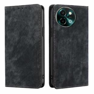 For vivo Y38 5G / T3x Global RFID Anti-theft Brush Magnetic Leather Phone Case(Black)