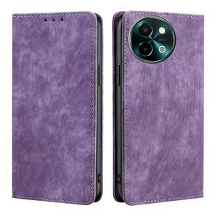 For vivo Y38 5G / T3x Global RFID Anti-theft Brush Magnetic Leather Phone Case(Purple)