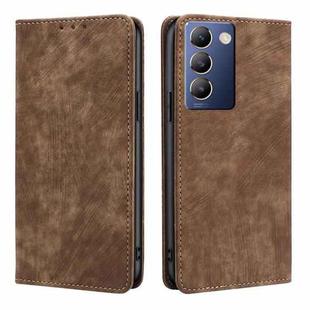 For vivo Y100 5G IDN RFID Anti-theft Brush Magnetic Leather Phone Case(Brown)