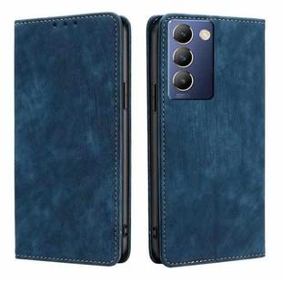 For vivo Y100 5G IDN RFID Anti-theft Brush Magnetic Leather Phone Case(Blue)