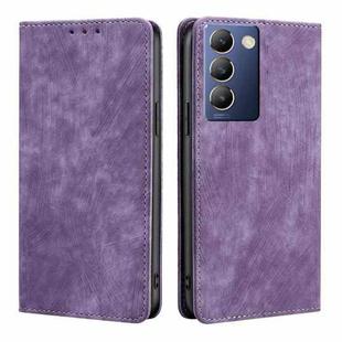 For vivo Y100 5G IDN RFID Anti-theft Brush Magnetic Leather Phone Case(Purple)