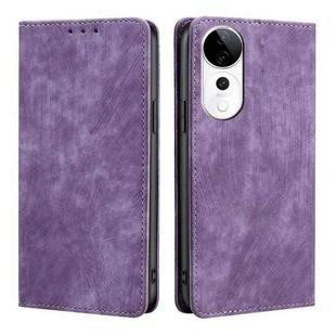 For vivo S19 Pro RFID Anti-theft Brush Magnetic Leather Phone Case(Purple)