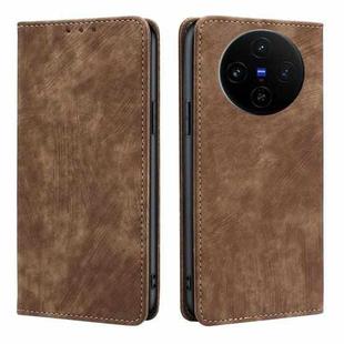 For vivo X100s RFID Anti-theft Brush Magnetic Leather Phone Case(Brown)