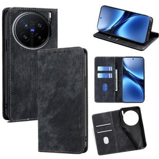 For vivo X200 Pro 5G RFID Anti-theft Brush Magnetic Leather Phone Case(Black)