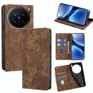 For vivo X200 Pro 5G RFID Anti-theft Brush Magnetic Leather Phone Case(Brown)
