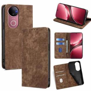 For vivo V50 5G RFID Anti-theft Brush Magnetic Leather Phone Case(Brown)