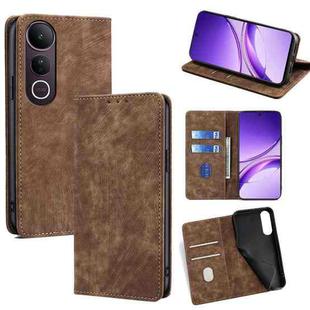 For vivo V50 Lite 5G RFID Anti-theft Brush Magnetic Leather Phone Case(Brown)