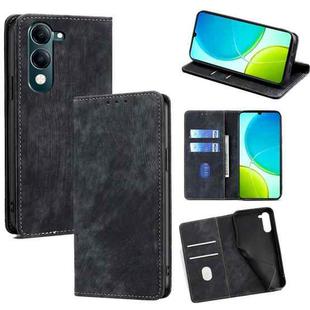 For vivo Y29s 5G / Y04 4G RFID Anti-theft Brush Magnetic Leather Phone Case(Black)