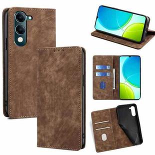 For vivo Y29s 5G / Y04 4G RFID Anti-theft Brush Magnetic Leather Phone Case(Brown)