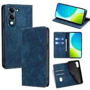 For vivo Y29s 5G / Y04 4G RFID Anti-theft Brush Magnetic Leather Phone Case(Blue)