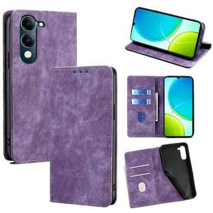 For vivo Y29s 5G / Y04 4G RFID Anti-theft Brush Magnetic Leather Phone Case(Purple)