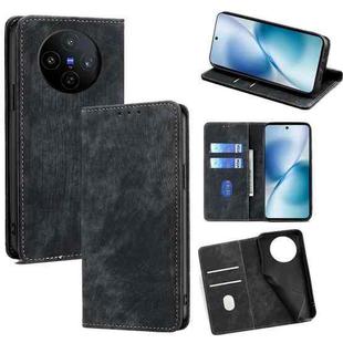 For vivo X200s 5G RFID Anti-theft Brush Magnetic Leather Phone Case(Black)