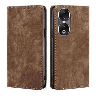 For Honor 90 5G RFID Anti-theft Brush Magnetic Leather Phone Case(Brown)