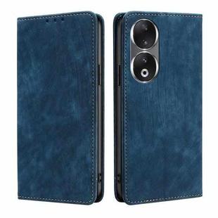 For Honor 90 5G RFID Anti-theft Brush Magnetic Leather Phone Case(Blue)
