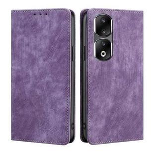 For Honor 90 Pro 5G RFID Anti-theft Brush Magnetic Leather Phone Case(Purple)