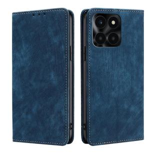 For Honor X6a 4G RFID Anti-theft Brush Magnetic Leather Phone Case(Blue)
