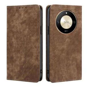 For Honor X50 5G RFID Anti-theft Brush Magnetic Leather Phone Case(Brown)