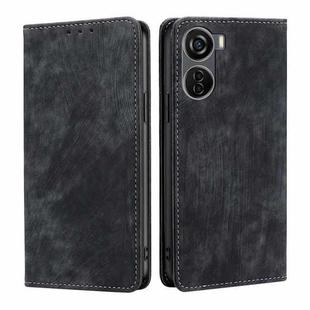 For ZTE Axon 40 Lite RFID Anti-theft Brush Magnetic Leather Phone Case(Black)