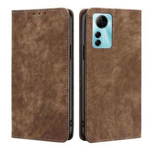For ZTE Blabe V41 Smart 4G RFID Anti-theft Brush Magnetic Leather Phone Case(Brown)