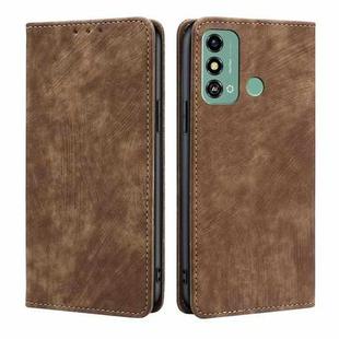 For ZTE Blade A53 4G RFID Anti-theft Brush Magnetic Leather Phone Case(Brown)