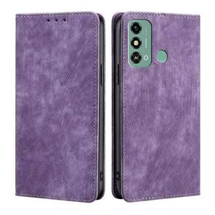 For ZTE Blade A53 4G RFID Anti-theft Brush Magnetic Leather Phone Case(Purple)