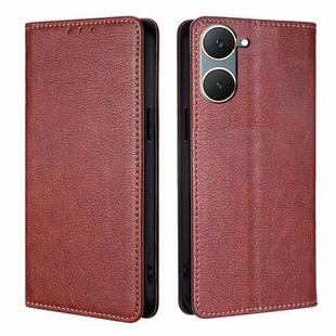 For vivo Y03 4G Gloss Oil Solid Color Magnetic Leather Phone Case(Brown)
