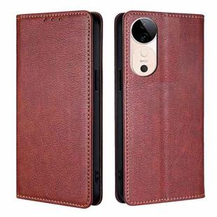 For vivo S19 Gloss Oil Solid Color Magnetic Leather Phone Case(Brown)