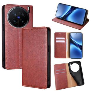 For vivo X200 Pro 5G Gloss Oil Solid Color Magnetic Leather Phone Case(Brown)