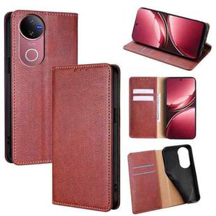 For vivo V50 5G Gloss Oil Solid Color Magnetic Leather Phone Case(Brown)