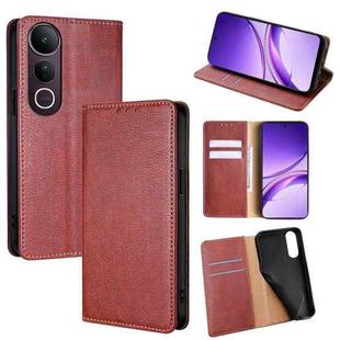 For vivo V50 Lite 5G Gloss Oil Solid Color Magnetic Leather Phone Case(Brown)