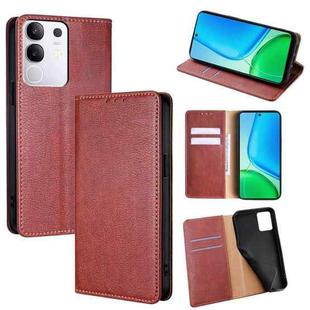For vivo Y29 4G Global Gloss Oil Solid Color Magnetic Leather Phone Case(Brown)