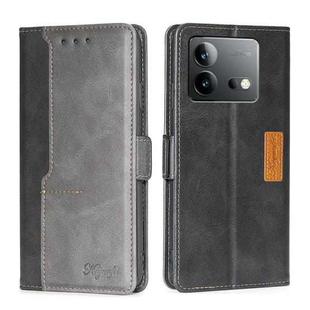 For vivo iQOO Neo 8 / 8 Pro 5G Contrast Color Side Buckle Leather Phone Case(Black + Grey)