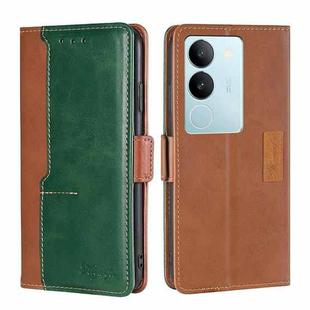 For vivo S17 5G / S17 Pro 5G Contrast Color Side Buckle Leather Phone Case(Light Brown + Green)