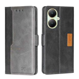 For vivo Y35+ 5G Contrast Color Side Buckle Leather Phone Case(Black + Grey)