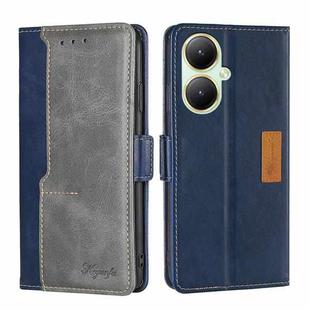 For vivo Y35+ 5G Contrast Color Side Buckle Leather Phone Case(Blue + Grey)