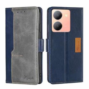 For vivo Y78 5G Contrast Color Side Buckle Leather Phone Case(Blue + Grey)