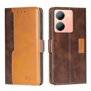 For vivo Y78 5G Contrast Color Side Buckle Leather Phone Case(Dark Brown + Gold)