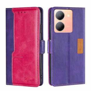 For vivo Y78 5G Contrast Color Side Buckle Leather Phone Case(Purple + Rose Red)