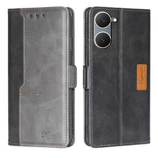 For vivo Y03 4G Contrast Color Side Buckle Leather Phone Case(Black + Grey)