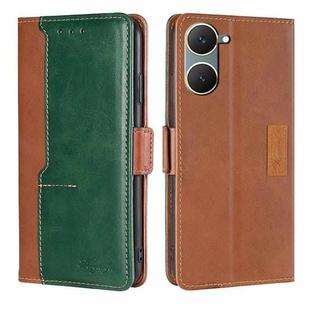 For vivo Y03 4G Contrast Color Side Buckle Leather Phone Case(Light Brown + Green)