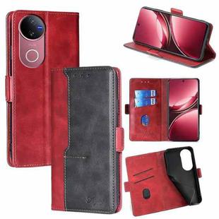 For vivo V50 5G Contrast Color Side Buckle Leather Phone Case(Red + Black)